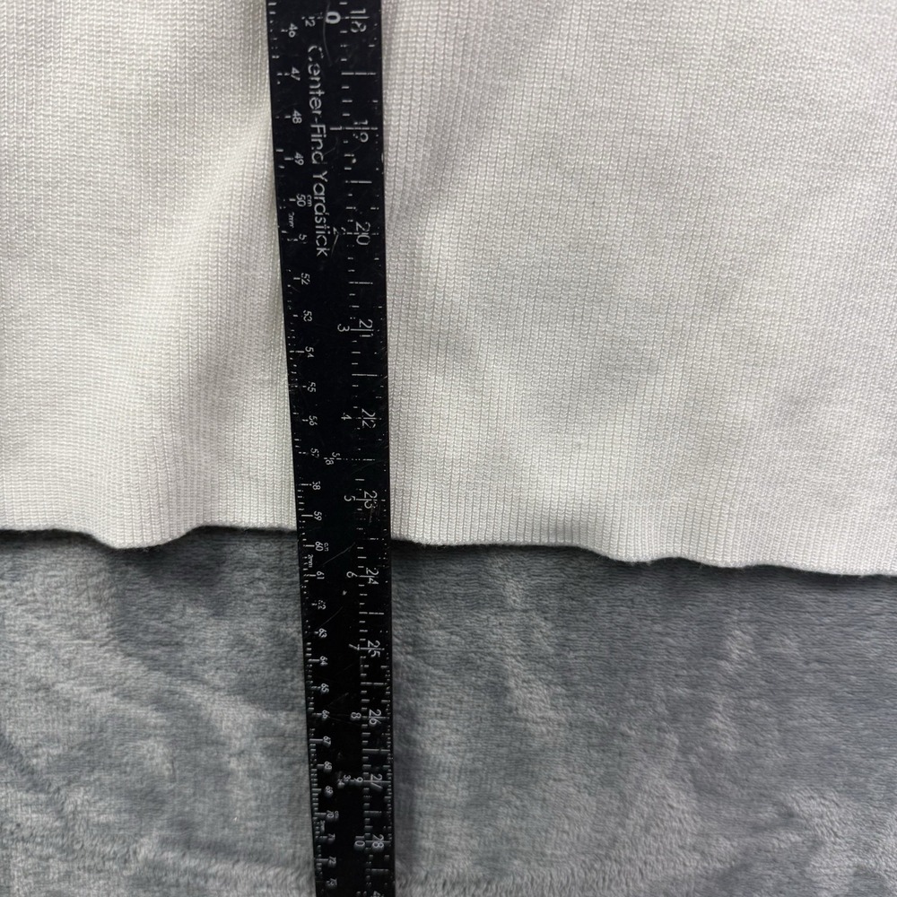 DKNY Women's White Rib Knit Sweater Sheer Satin Puff Sleeve V-Neck Size Large - Picture 3 of 6